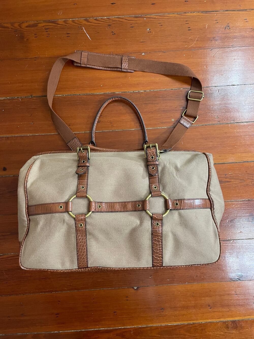 The Limited Large Canvas Weekender Overnight Travel Satchel Bag Khaki Brown